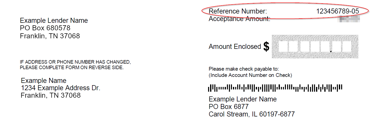 Sample ClearBalance Credit Offer with Reference Number circled in orange.